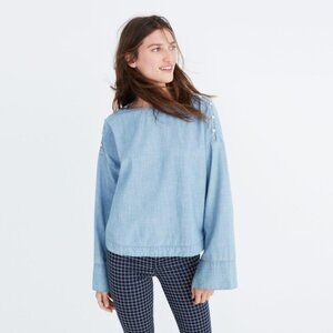 Madewell denim cotton shirt shoulder buttons faded denim women’s size XS loose